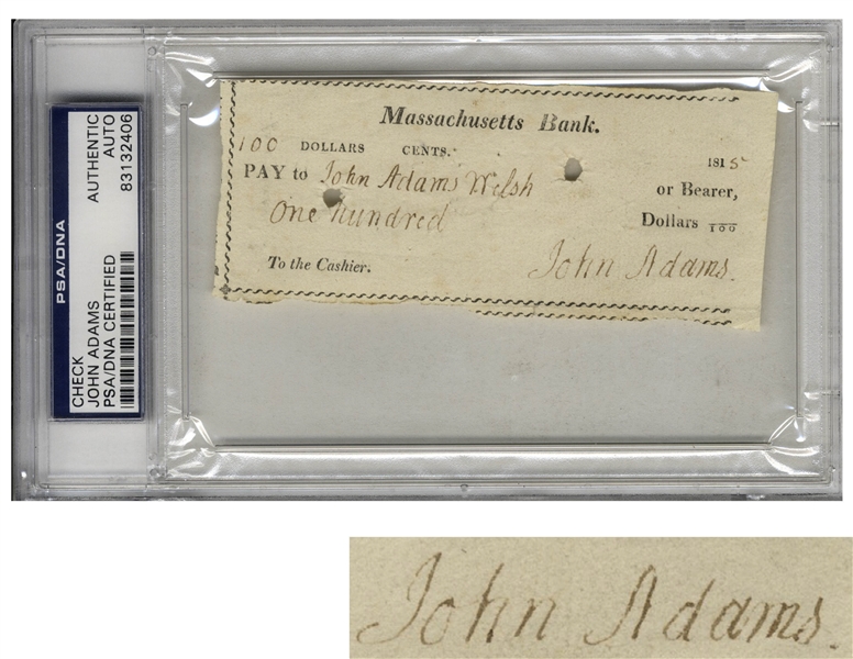 John Adams Twice-Signed Check -- Slabbed by PSA/DNA